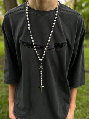 Cross pearl rosary white