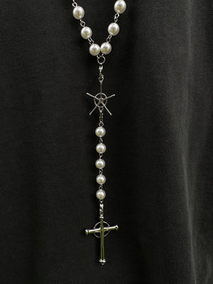 Cross pearl rosary white