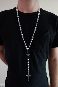 Cross pearl rosary white