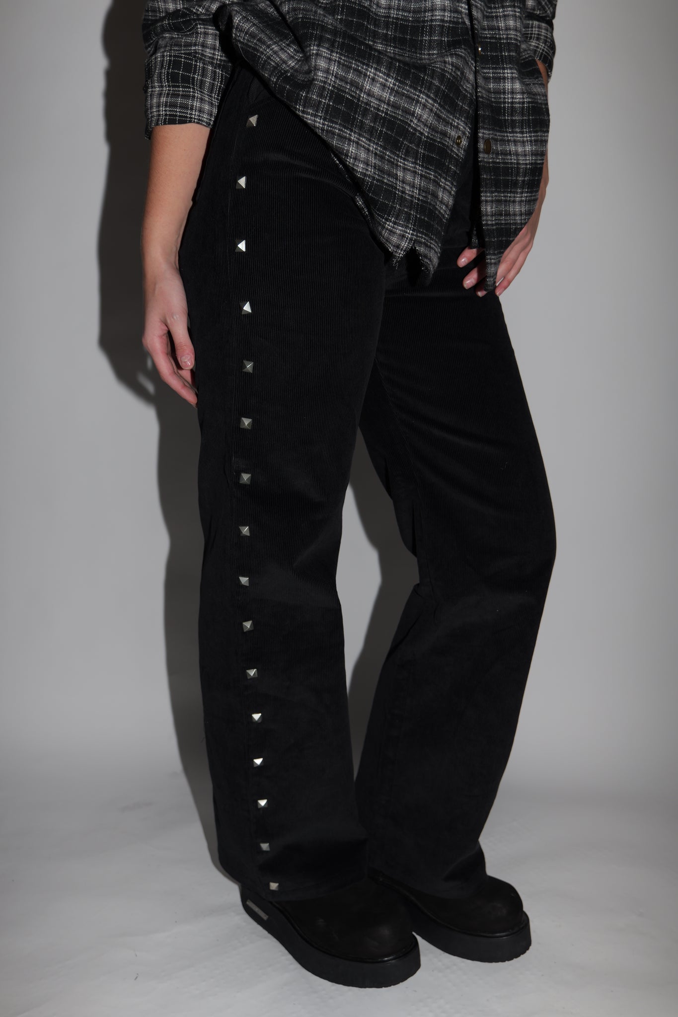 Black Studded Corduroy Pants
