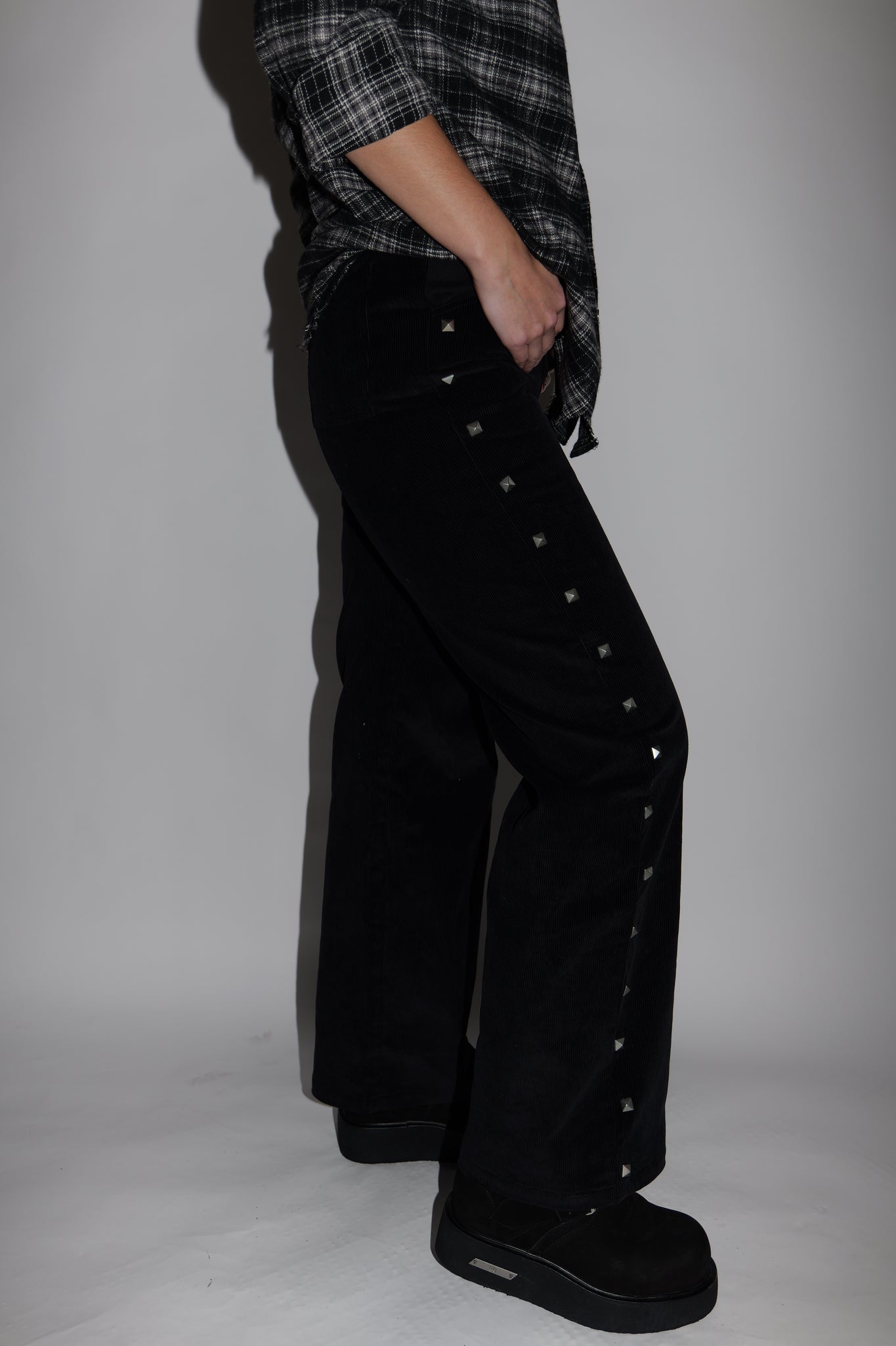 Black Studded Corduroy Pants
