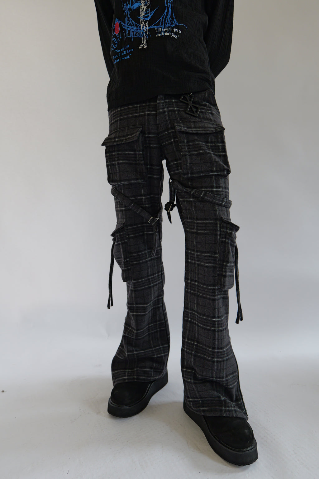 Black Plaid bondage cargos